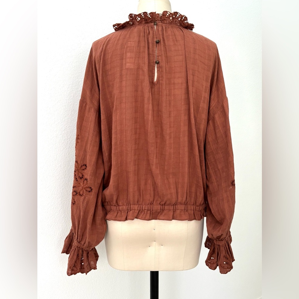 Anthropologie Pilcro Bubble Blouse NWT Rust Cotton Long-Sleeve Victorian XL - Picture 8 of 12
